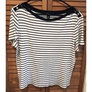 CHAPS Short Sleeve Black & White Striped T-shirt with button accents Size: XL